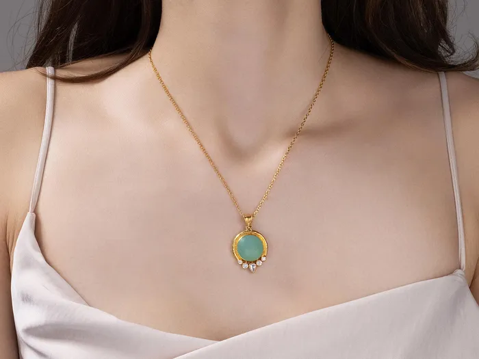 GG GOLD OOAK Necklaces GURHAN Muse Gold Chalcedony Pendant Necklace 18mm Round set in Wide Frame GG GOLD OOAK Necklaces GURHAN Muse Gold Chalcedony Pendant Necklace 18mm Round set in Wide Frame