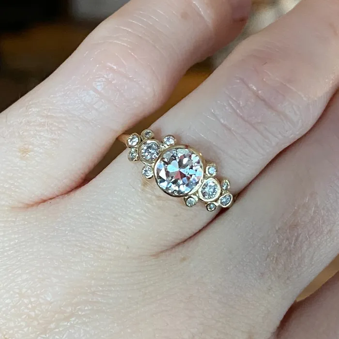 Old European Cut Diamond Ring With Diamond Clusters in 14k gold Emily Amey Jewelry Rings