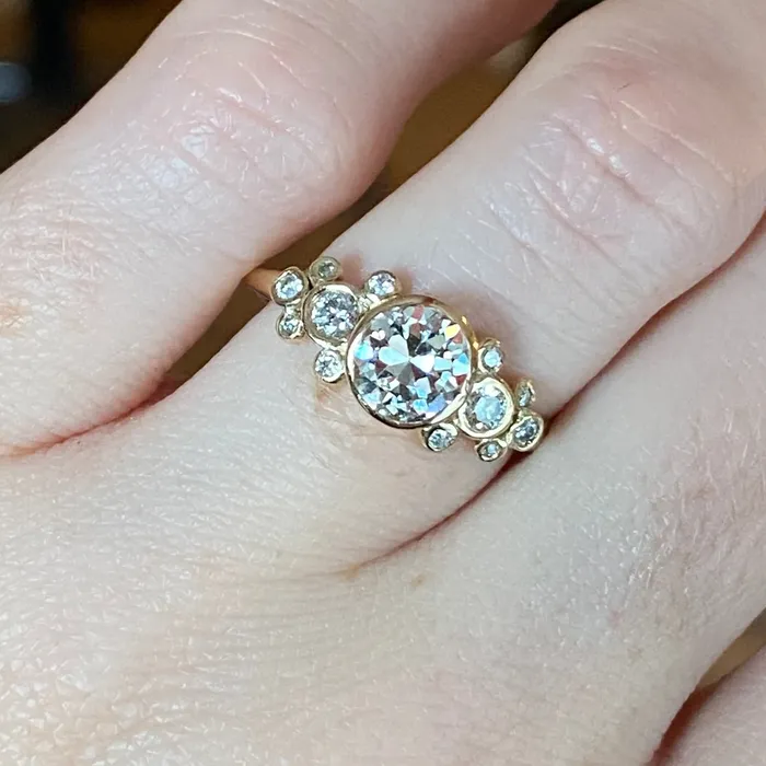 Old European Cut Diamond Ring With Diamond Clusters in 14k gold Emily Amey Jewelry Rings