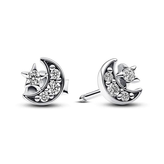 Pandora Earrings Sparkling Moon Star Stud Earrings