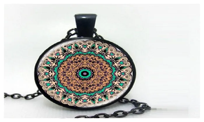 Splendour of Color Kaleidoscope Glass Cabochon Mandala Necklace sparklingselections Necklaces Splendour of Color Kaleidoscope Glass Cabochon Mandala Necklace sparklingselections Necklaces