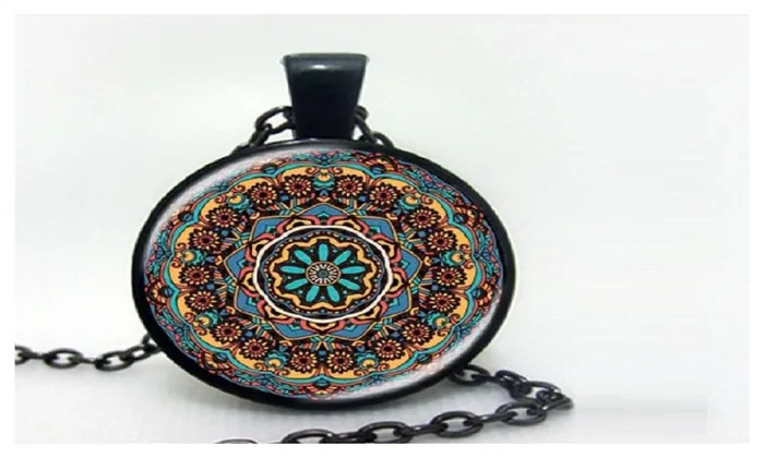 Splendour of Color Kaleidoscope Glass Cabochon Mandala Necklace sparklingselections Necklaces Splendour of Color Kaleidoscope Glass Cabochon Mandala Necklace sparklingselections Necklaces