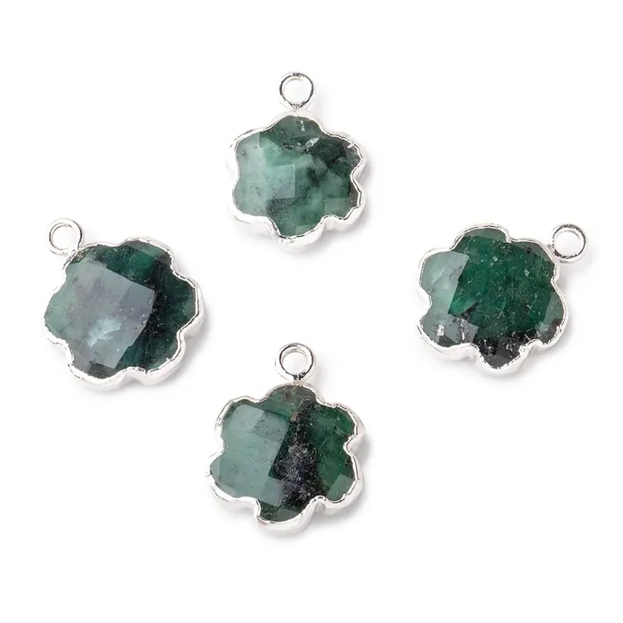 Beadsofcambaycom Necklaces 1214mm Silver Leafed Emerald Faceted Flower Focal Pendant 1 piece Beadsofcambaycom Necklaces 1214mm Silver Leafed Emerald Faceted Flower Focal Pendant 1 piece