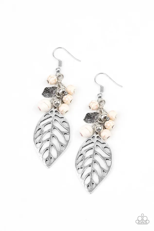 Forest Frontier White Earrings Jewelry by Bretta Paparazzi Accessories Earrings